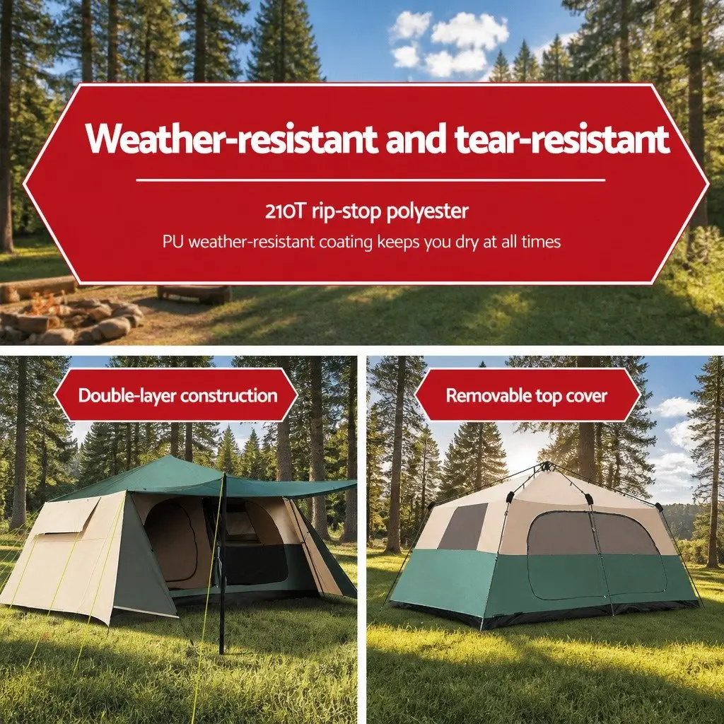 8 Person Dome Camping Tent Automatic Frame 425cm x 245cm x 212cm Green