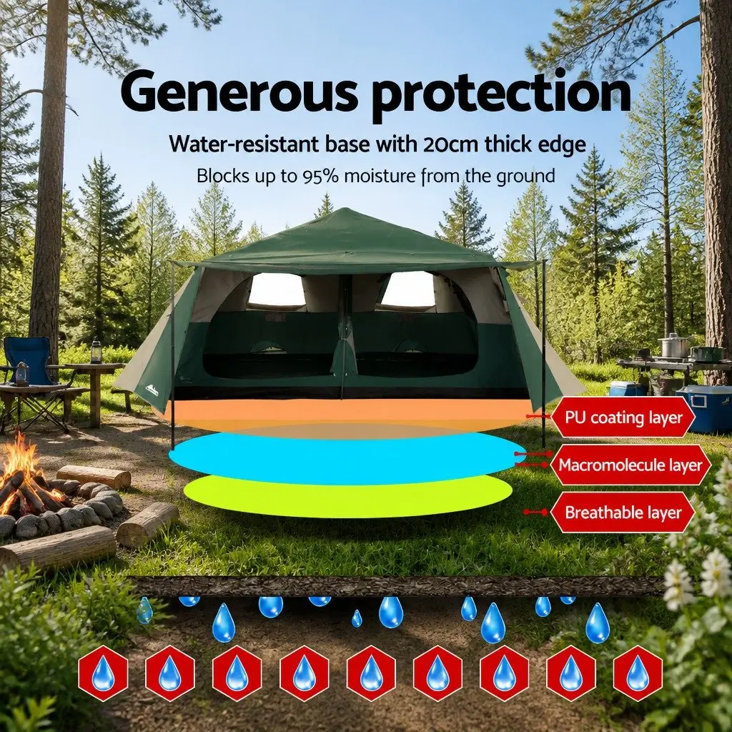 8 Person Dome Camping Tent Automatic Frame 425cm x 245cm x 212cm Green