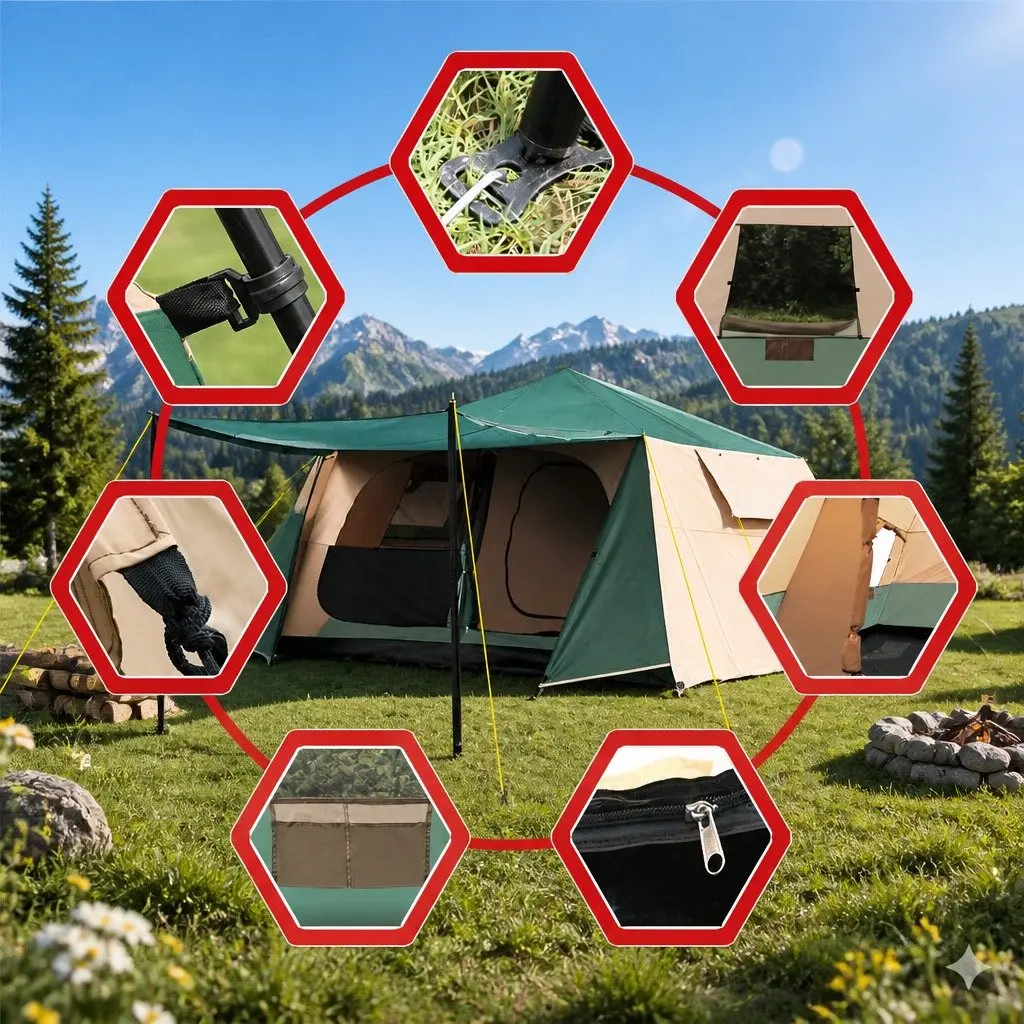 8 Person Dome Camping Tent Automatic Frame 425cm x 245cm x 212cm Green