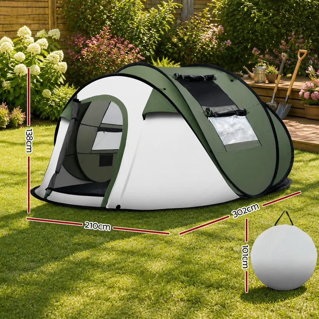 Camping Tent Instant Pop Up Dome Green 4-5 Person Size