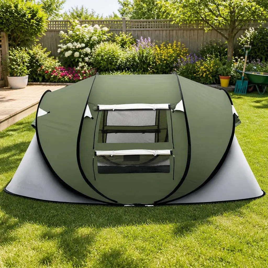 Camping Tent Instant Pop Up Dome Green 4-5 Person Size