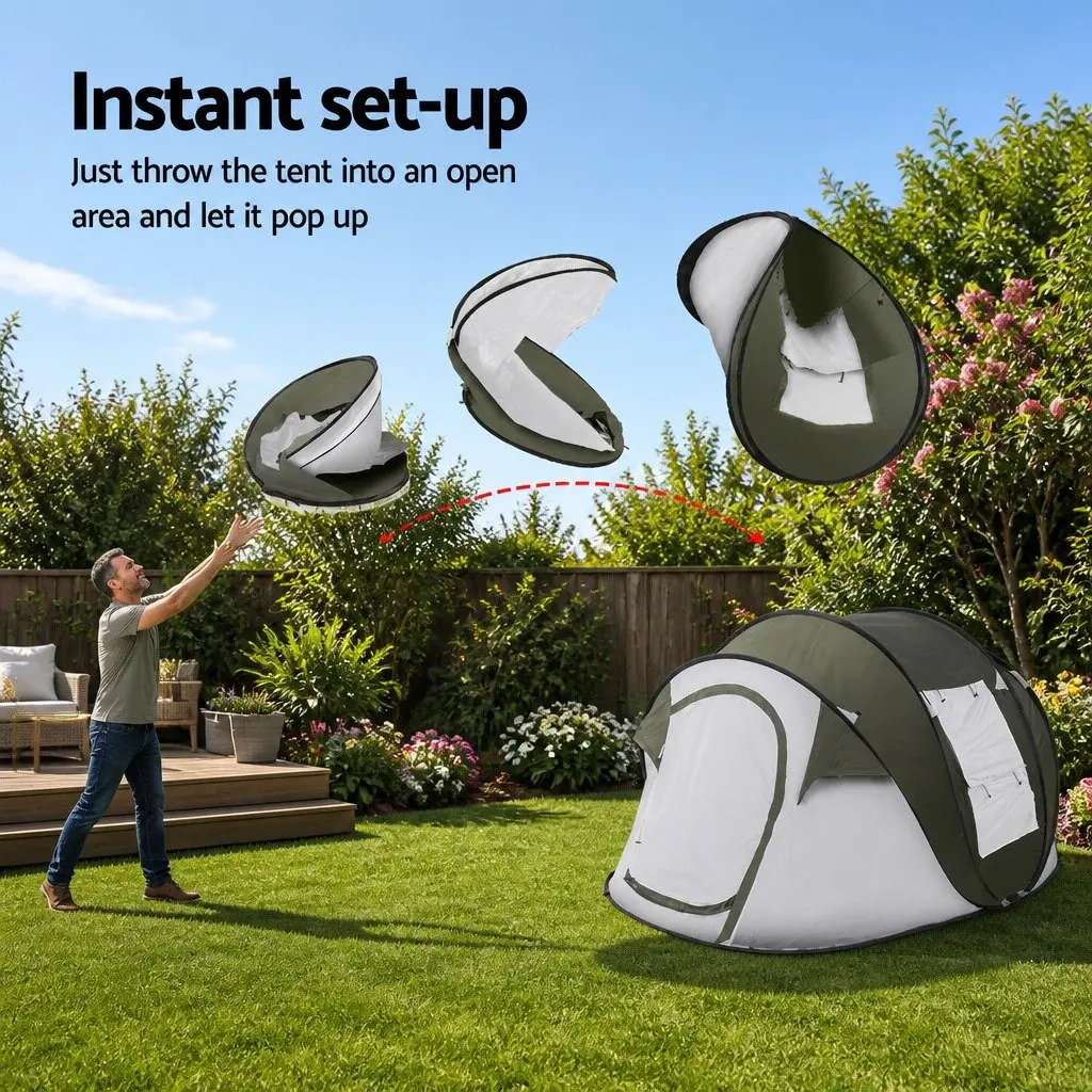 Camping Tent Instant Pop Up Dome Green 4-5 Person Size