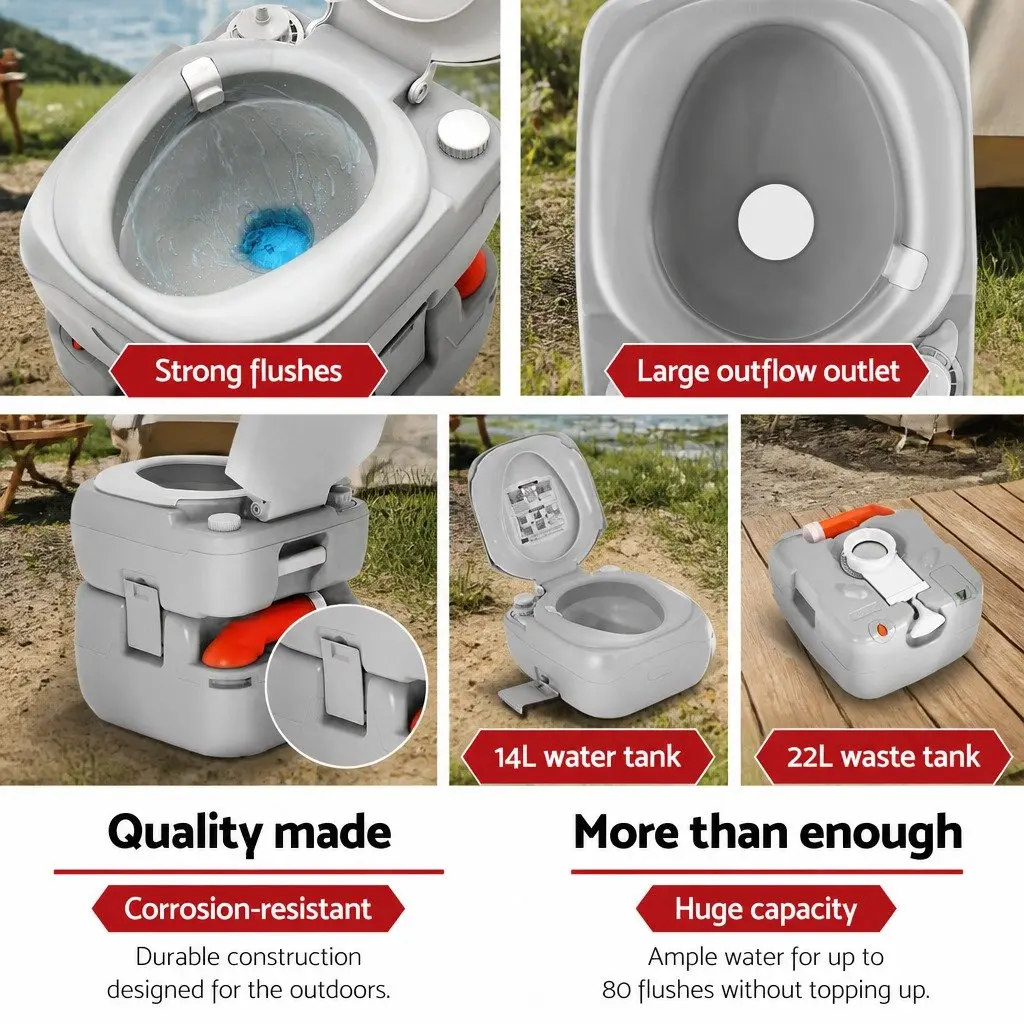 Portable Toilet and Shower Tent Set 22L Waste Tank 14L Freshwater Tank Grey and Green