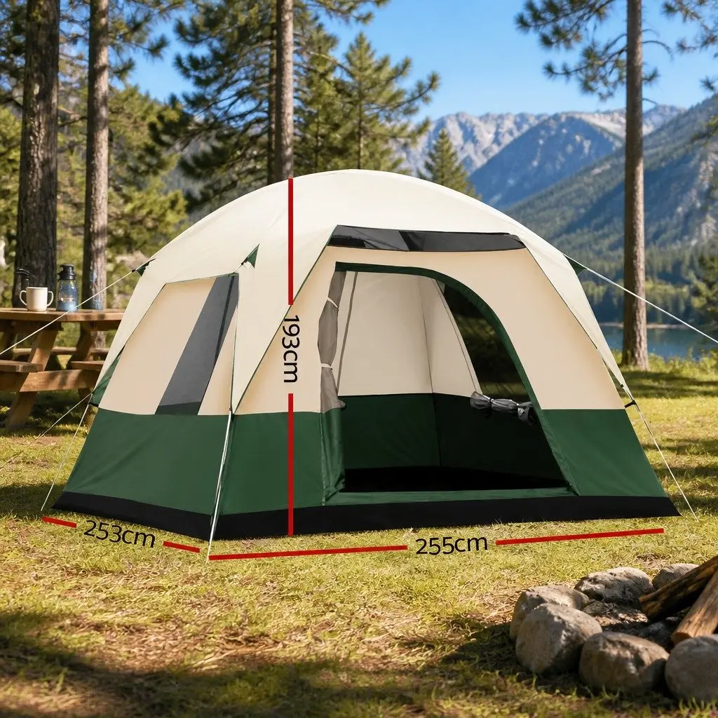 4 Person Tent Outdoor Shelter Green Polyester Spacious Water Resistant Family Hiking