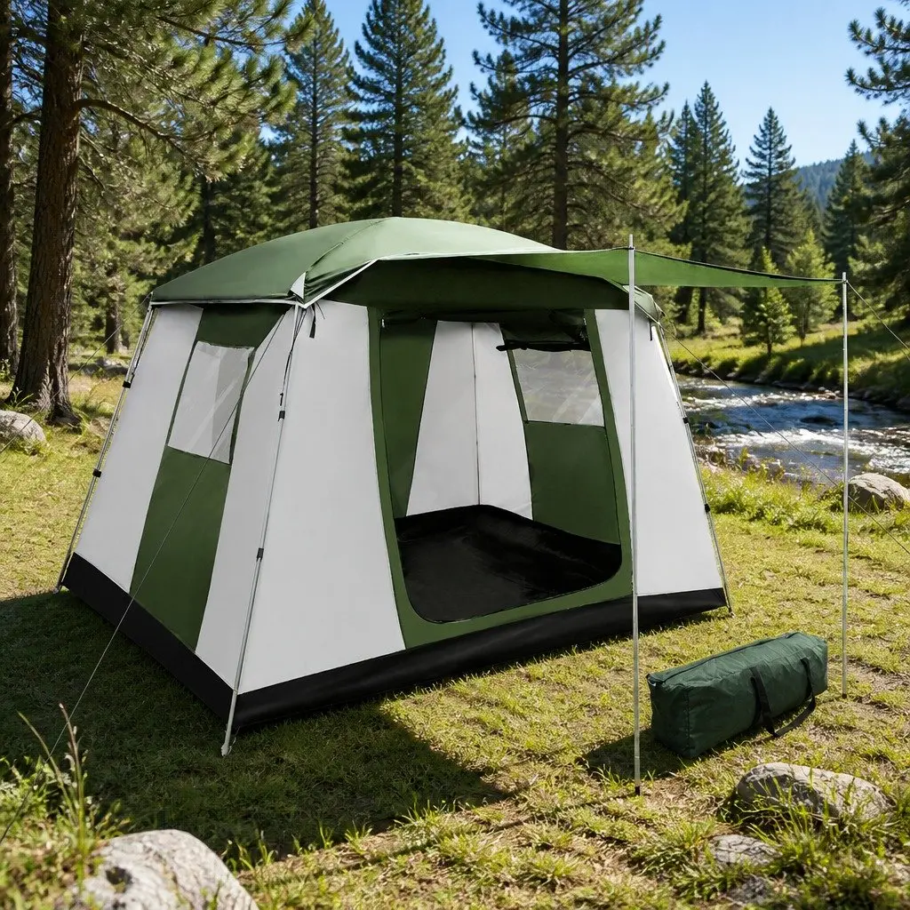 6 Person Camping Tent Dome Polyester 310cm x 245cm x 200cm Green White