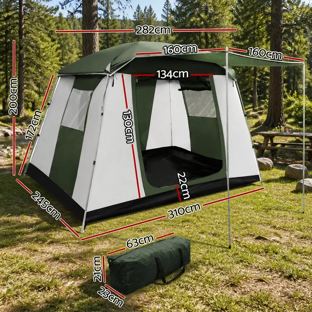 6 Person Camping Tent Dome Polyester 310cm x 245cm x 200cm Green White