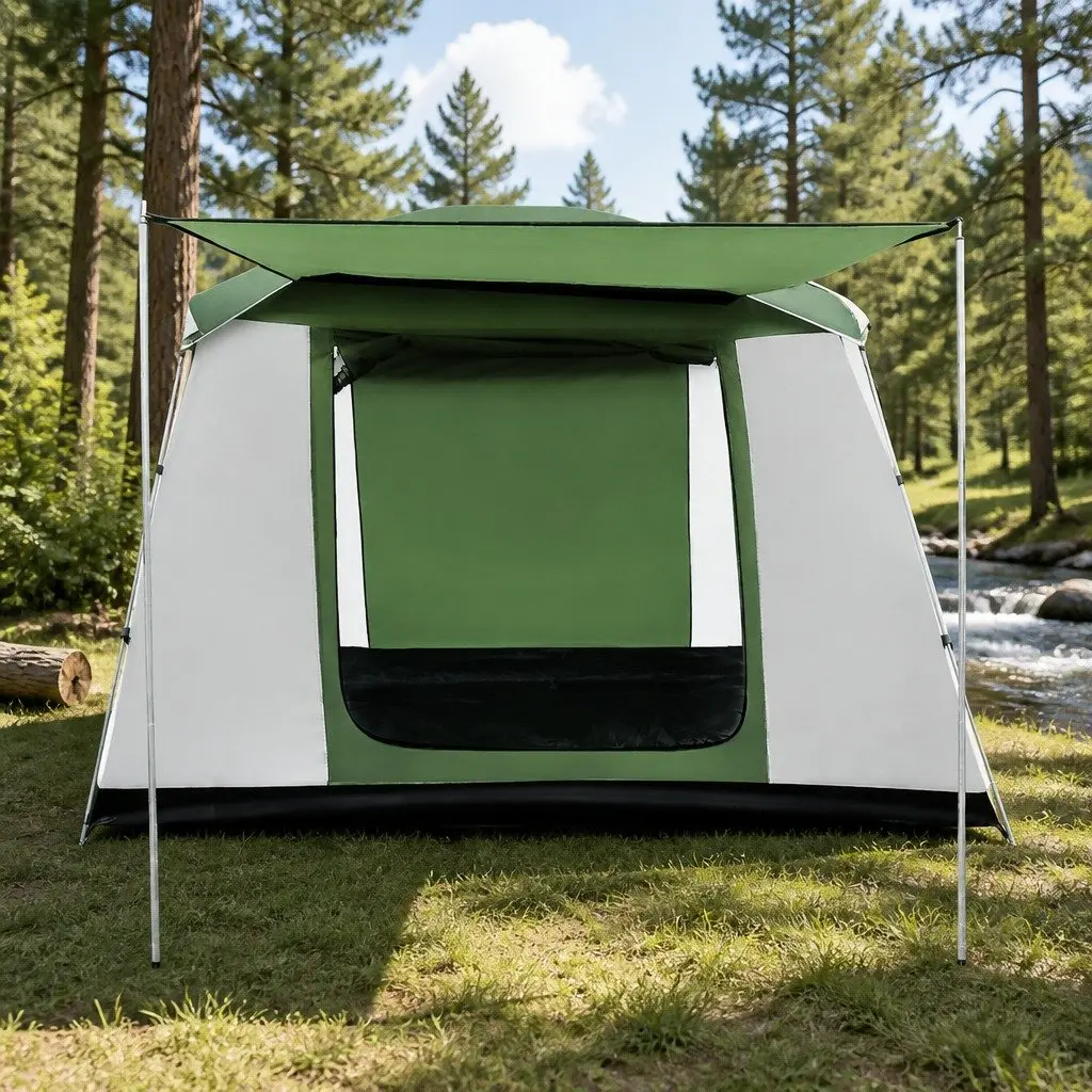 6 Person Camping Tent Dome Polyester 310cm x 245cm x 200cm Green White