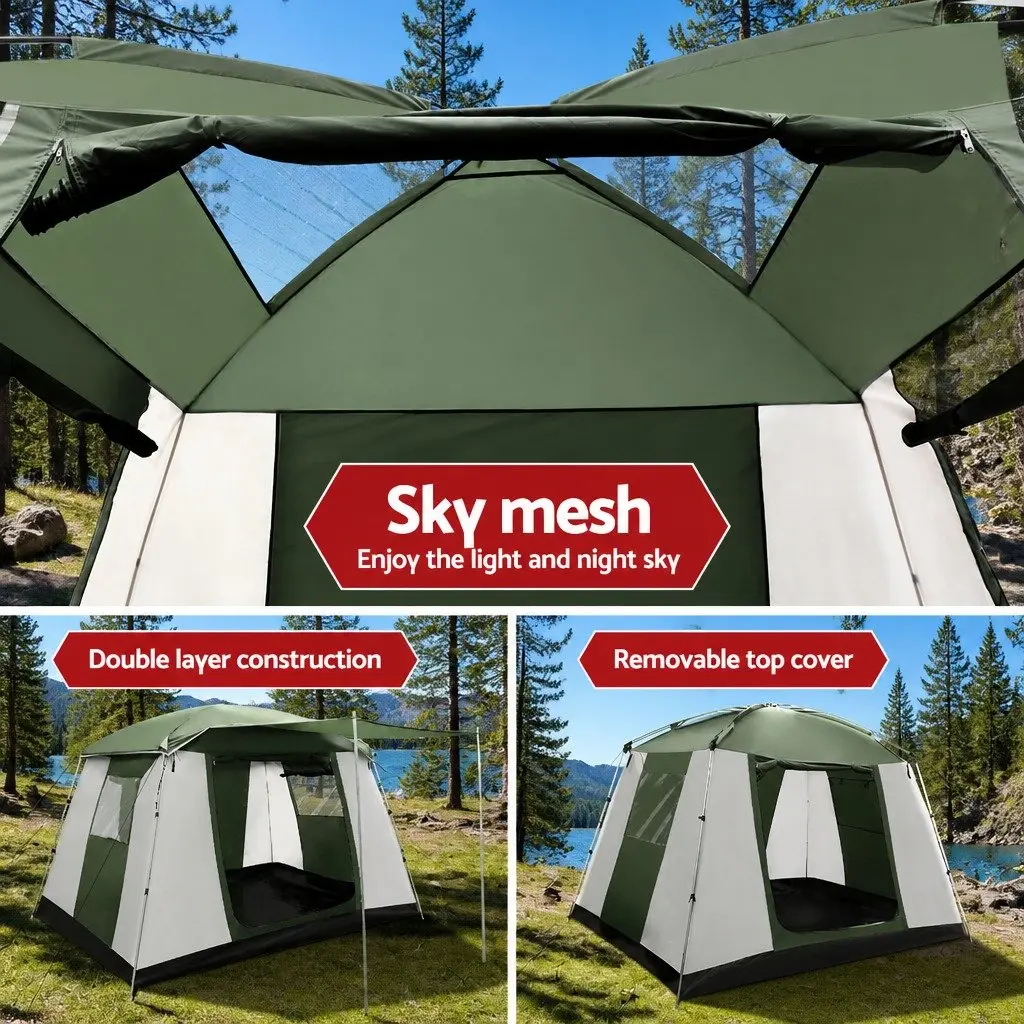 6 Person Camping Tent Dome Polyester 310cm x 245cm x 200cm Green White