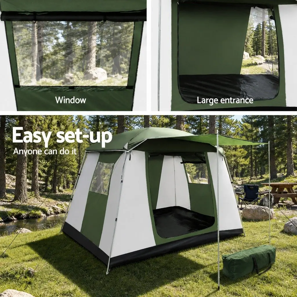 6 Person Camping Tent Dome Polyester 310cm x 245cm x 200cm Green White