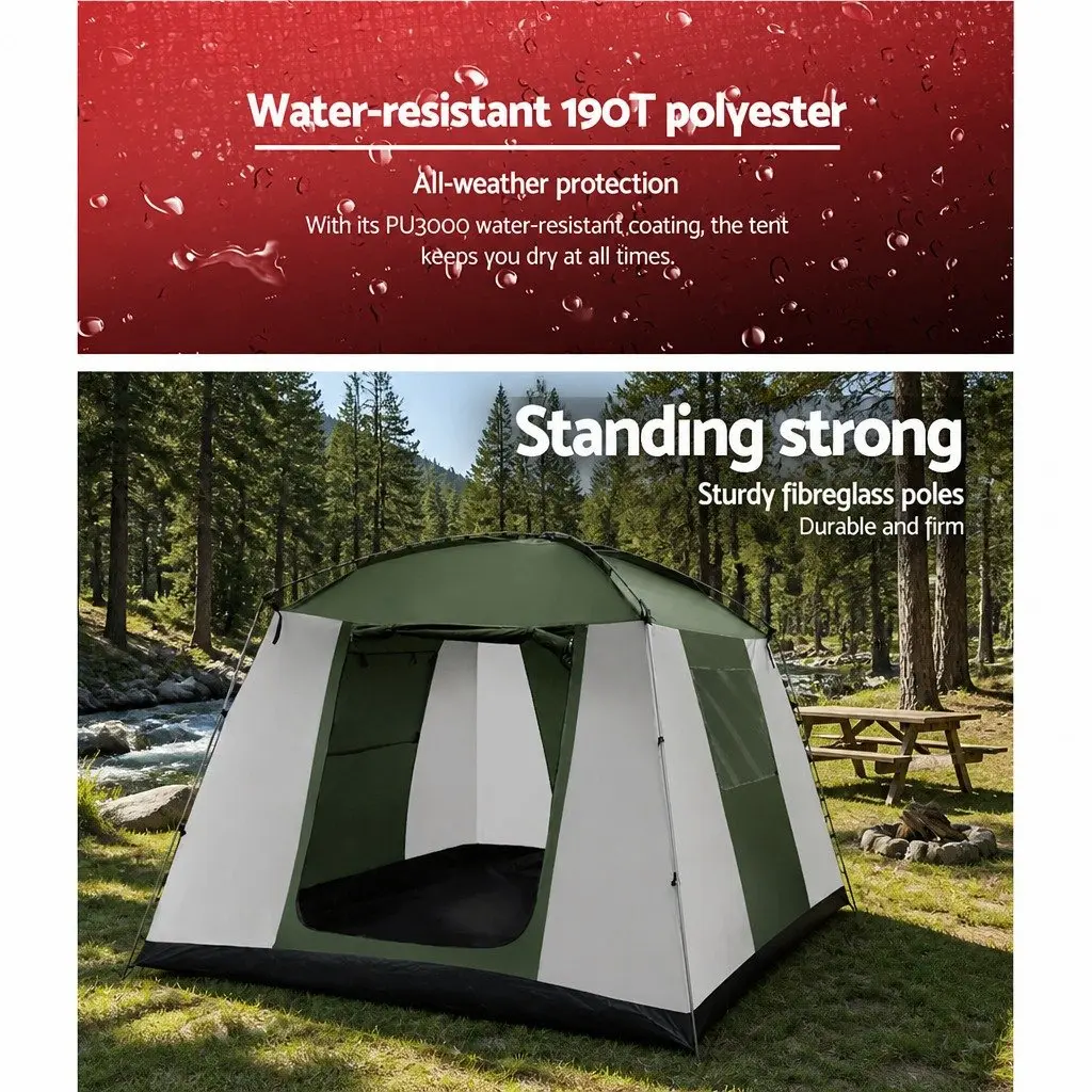 6 Person Camping Tent Dome Polyester 310cm x 245cm x 200cm Green White