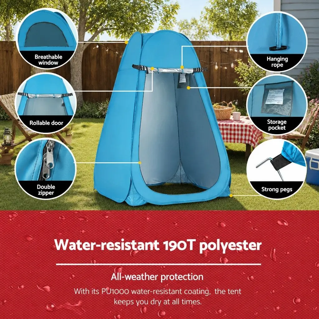 Pop Up Shower Tent Portable Privacy Change Room 120cm x 120cm x 190cm Blue