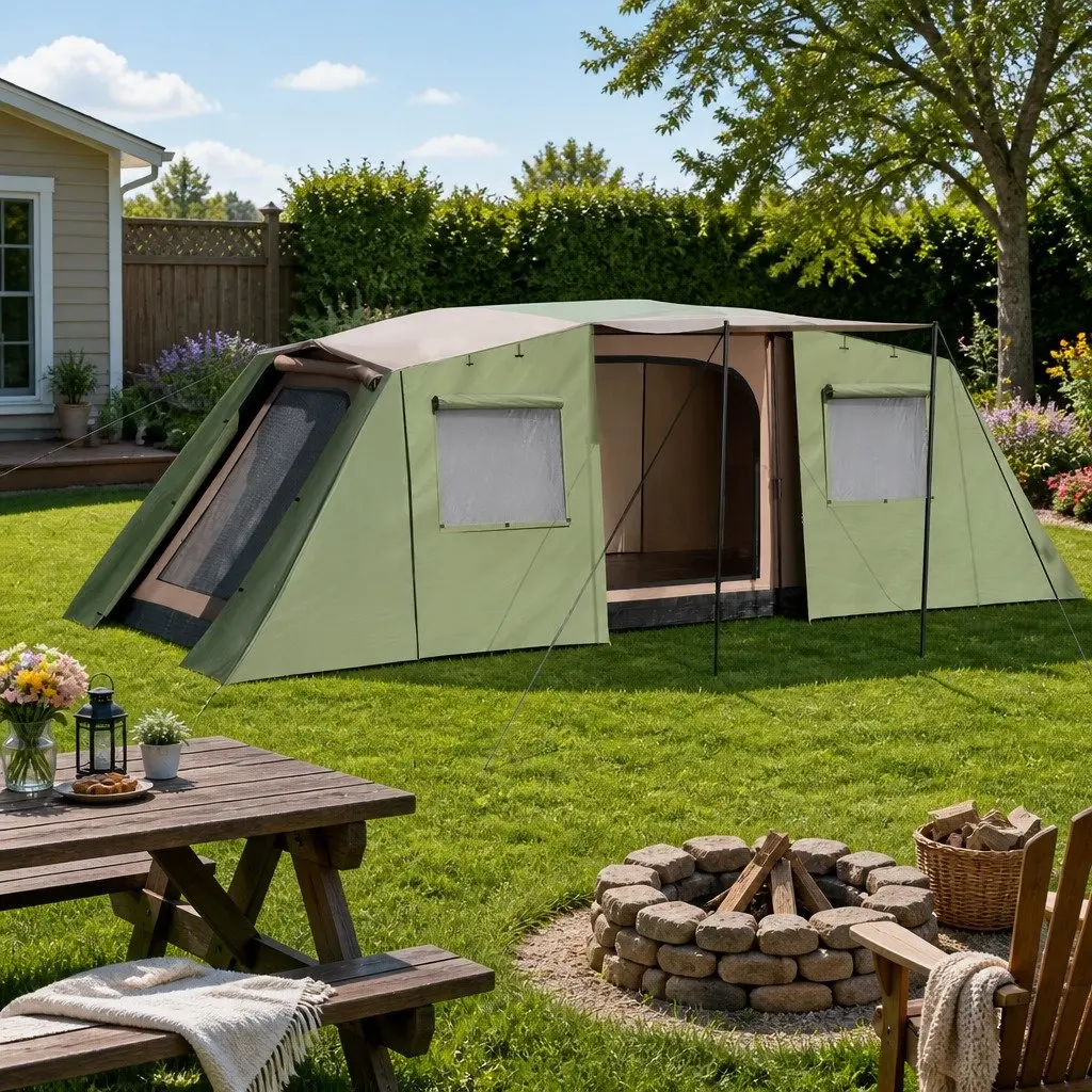 10 Person Instant Up Camping Tent Polyester 600cm x 230cm x 190cm Brown