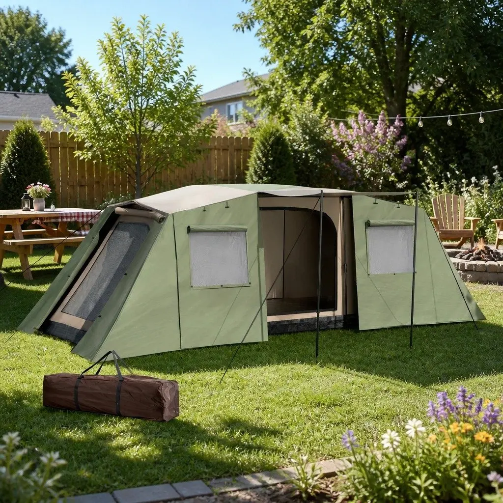 10 Person Instant Up Camping Tent Polyester 600cm x 230cm x 190cm Brown