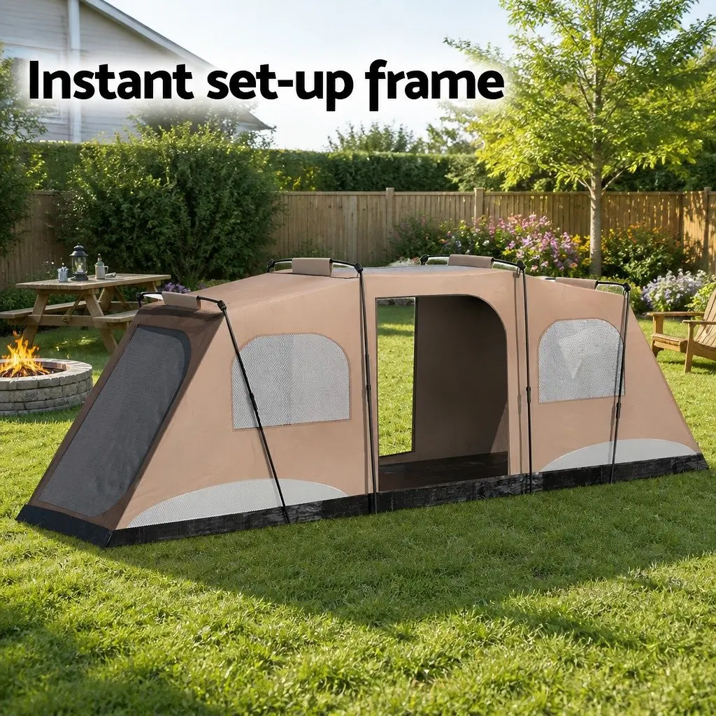 10 Person Instant Up Camping Tent Polyester 600cm x 230cm x 190cm Brown