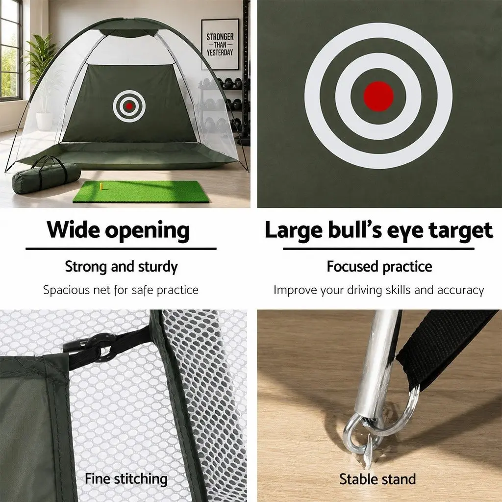 Golf Practice Net and Training Mat Set Indoor Outdoor Portable Dark Green and Green