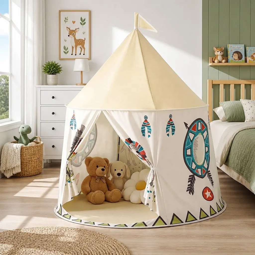 Kids Play Tent Castle Fabric 115cm Multicolour with Window and Door for Indoor Outdoor Use