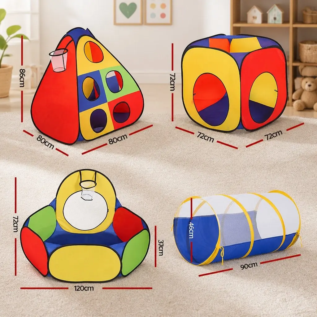 Kids Play Tent Teepee Tunnel Ball Pit Indoor Outdoor Multi-colour