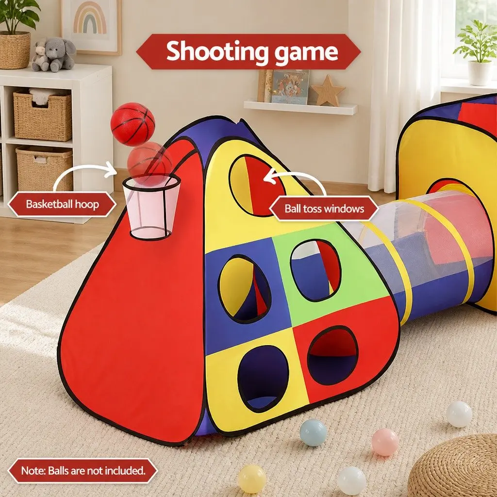 Kids Play Tent Teepee Tunnel Ball Pit Indoor Outdoor Multi-colour