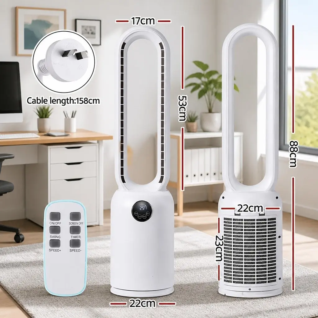 Bladeless Fan Air Purification 88cm White with 24 Speed Remote Control