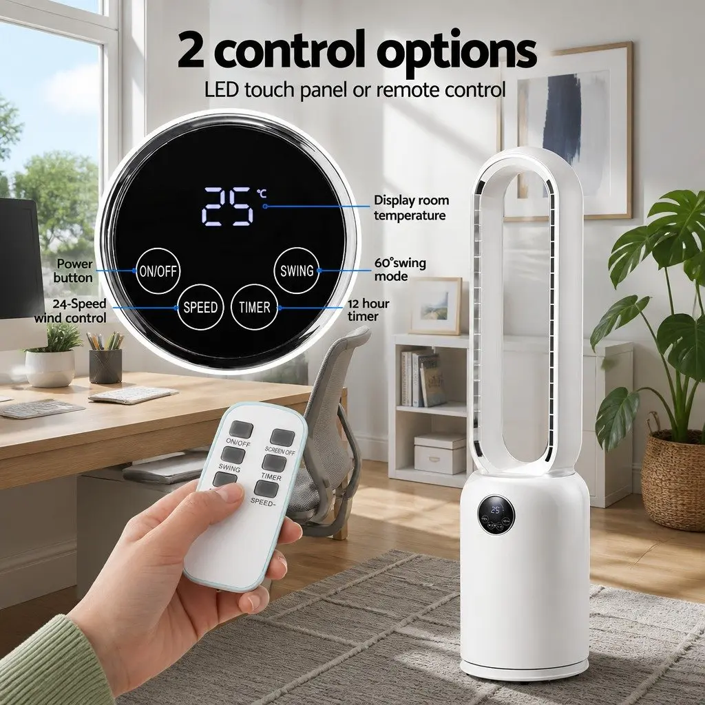 Bladeless Fan Air Purification 88cm White with 24 Speed Remote Control