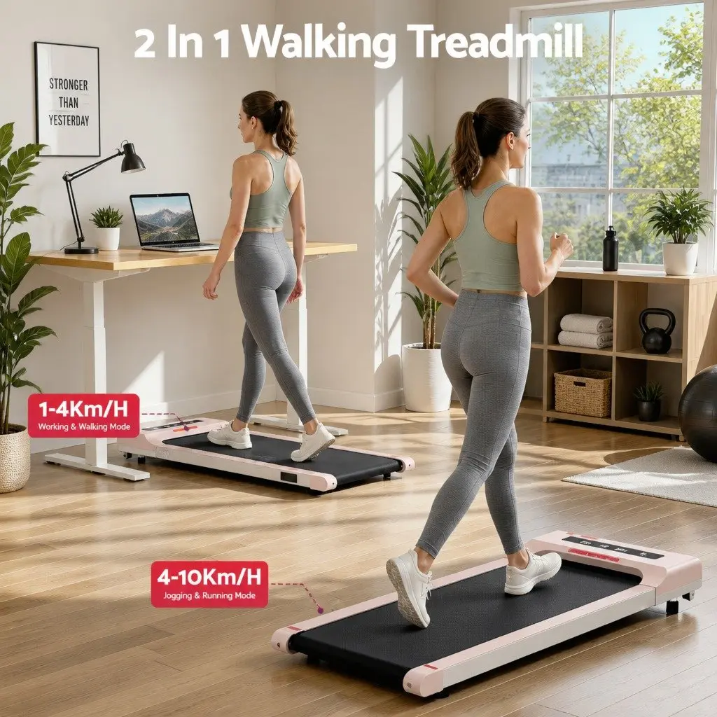 Electric Treadmill Foldable Compact 360mm Running Belt Pink