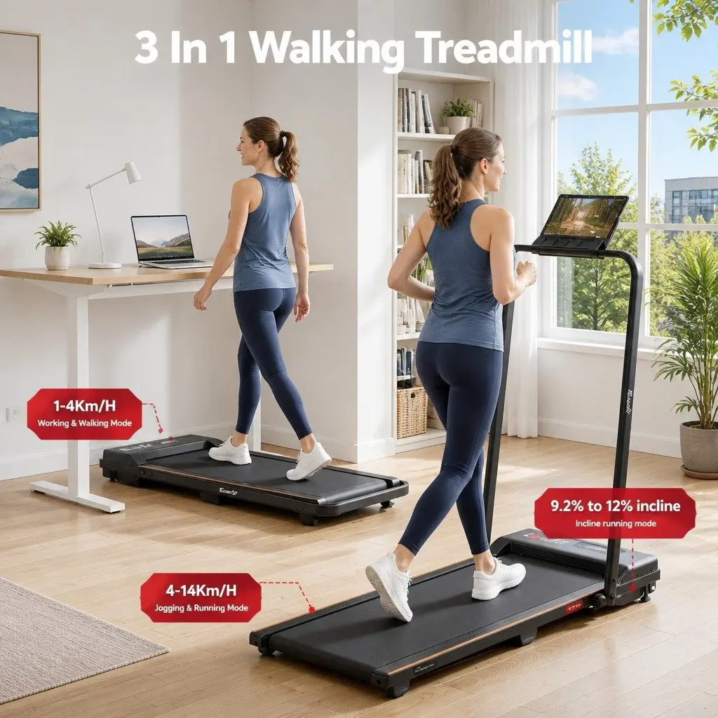 3-in-1 Walking Pad Treadmill Foldable Under Desk 90 x 38 cm Black Orange