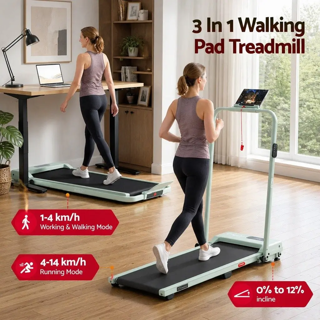 Walking Pad Treadmill 3-in-1 Foldable Under Desk 90 x 38cm Green