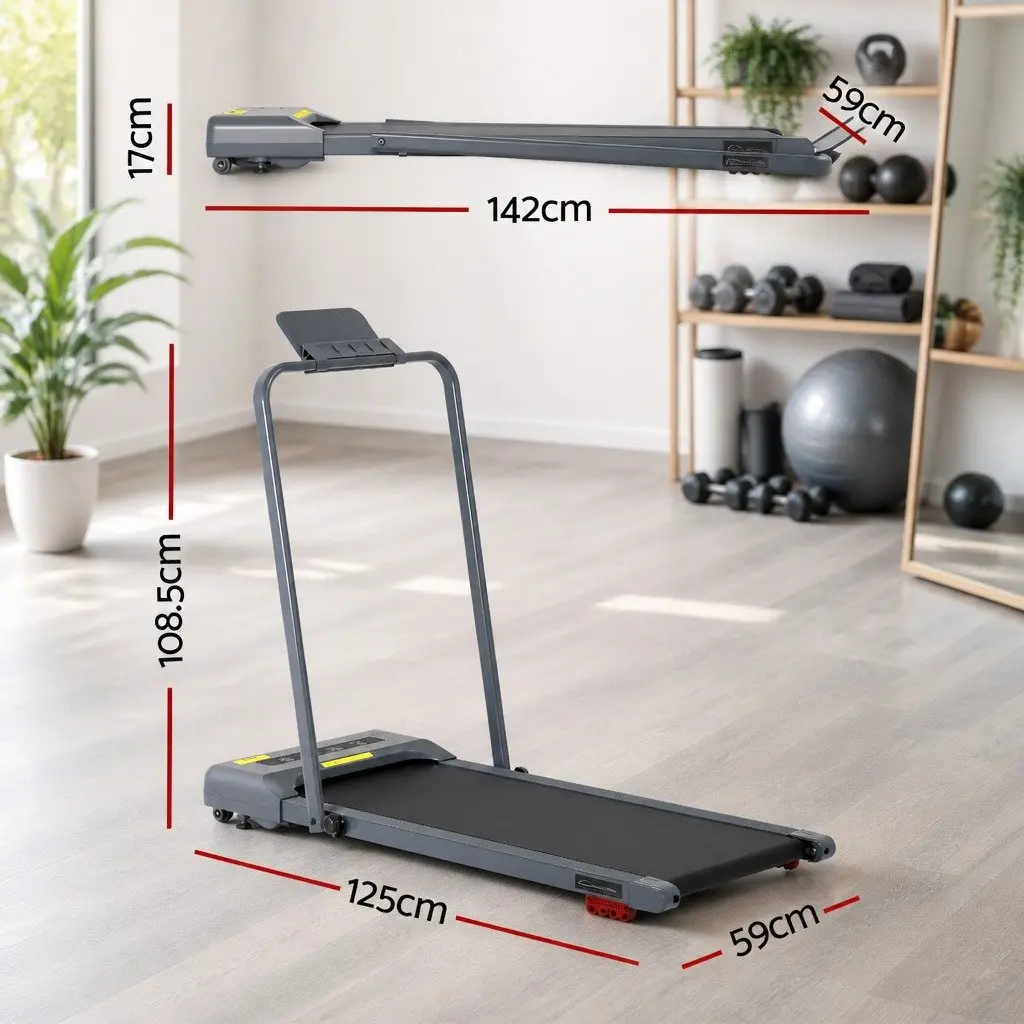 Treadmill Electric Walking Pad Grey Foldable Under Desk 380mm Adjustable Incline