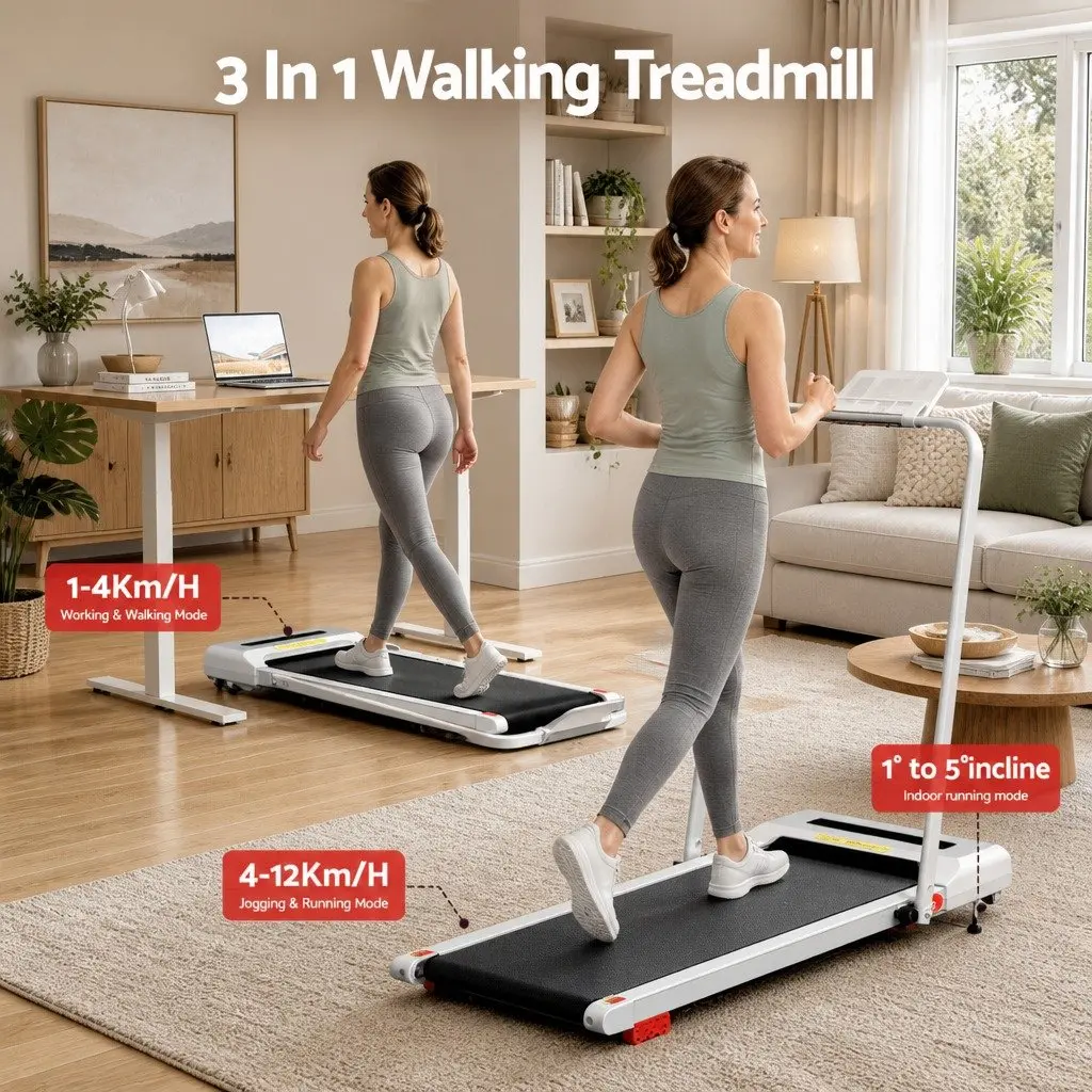 Electric Treadmill Compact Foldable Walking Pad 380mm White