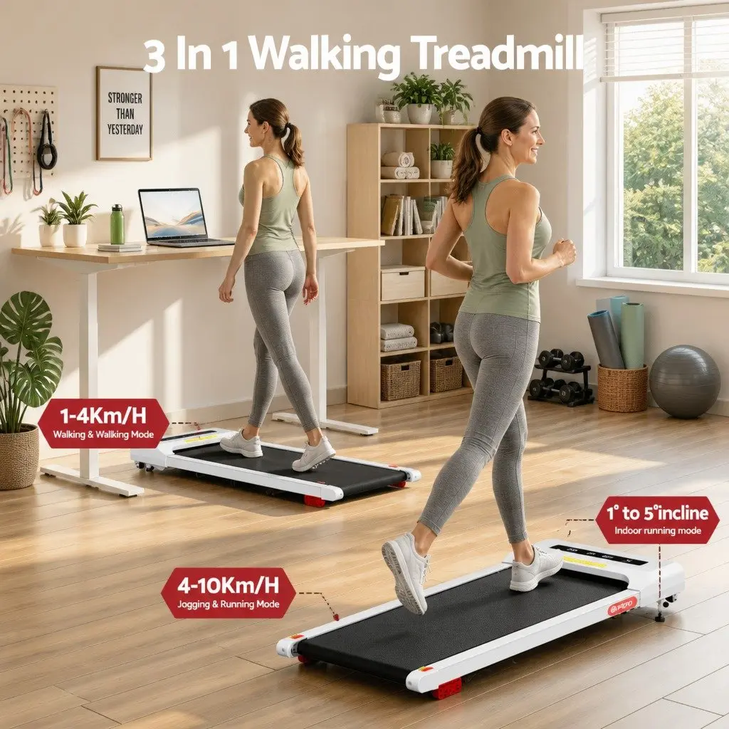 Electric Walking Pad Treadmill Under Desk Compact 380mm White