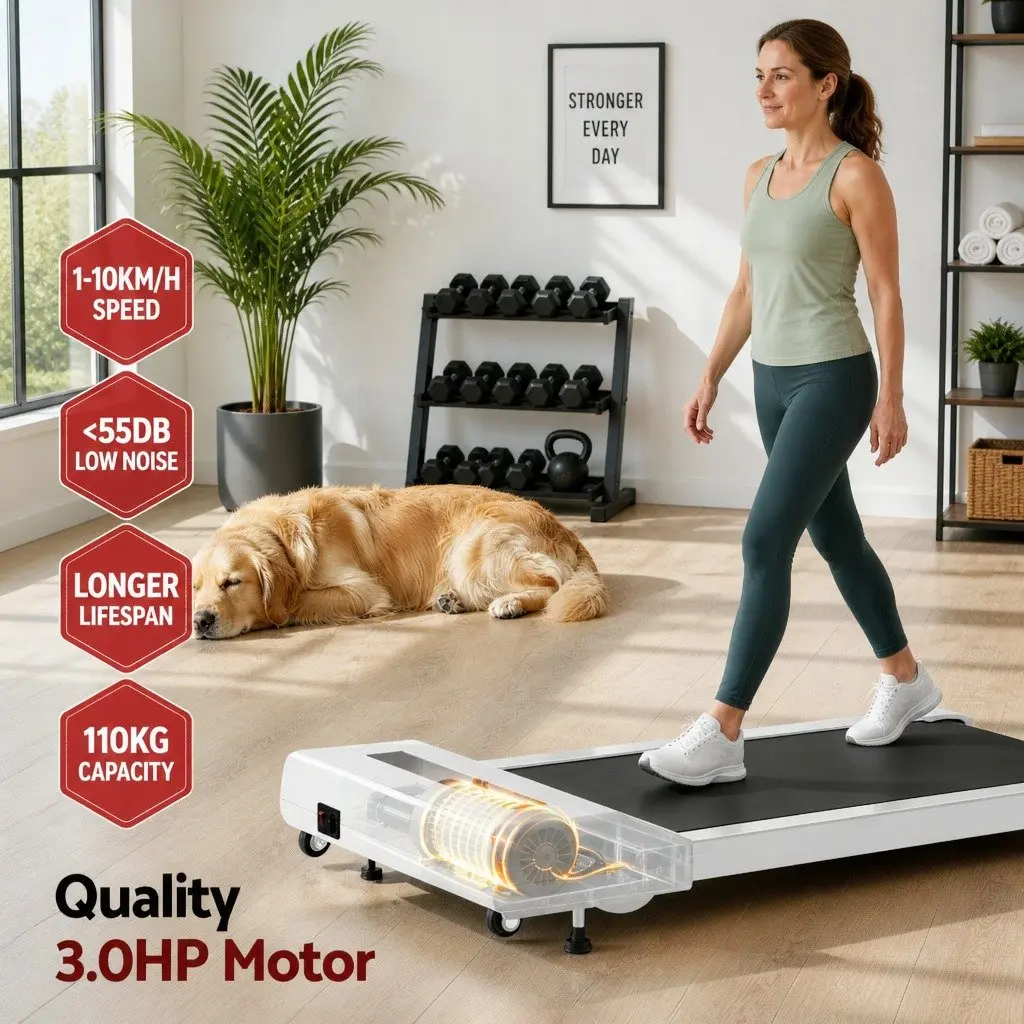 Electric Walking Pad Treadmill Under Desk Compact 380mm White