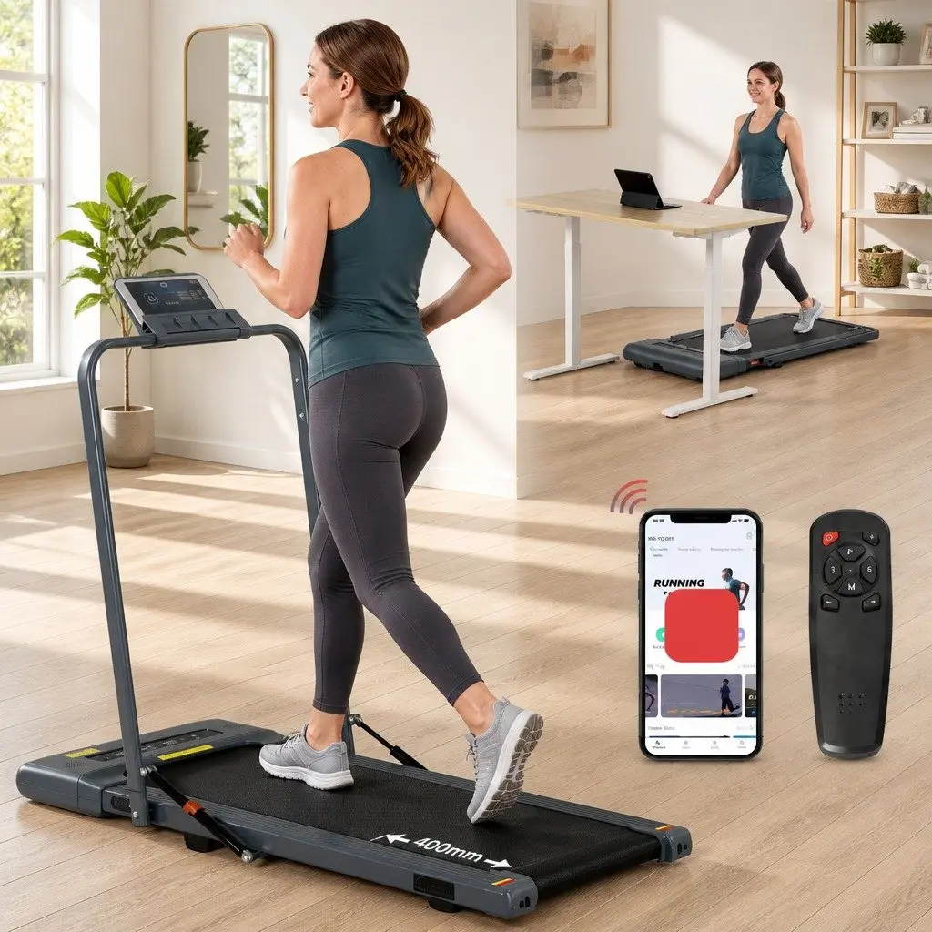 Electric Under Desk Treadmill Foldable 400mm Wide Running Belt Grey