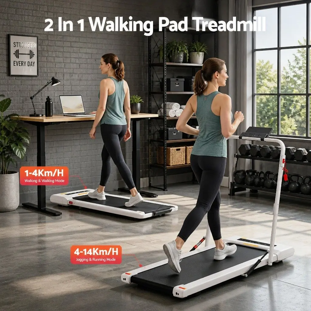 Electric Walking Pad Treadmill Compact Foldable 400mm Wide Running Belt White Home Gym Fitness