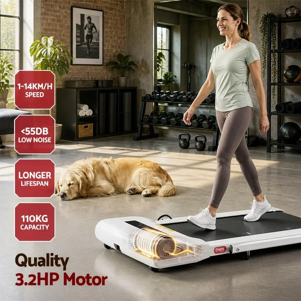 Electric Walking Pad Treadmill Compact Foldable 400mm Wide Running Belt White Home Gym Fitness
