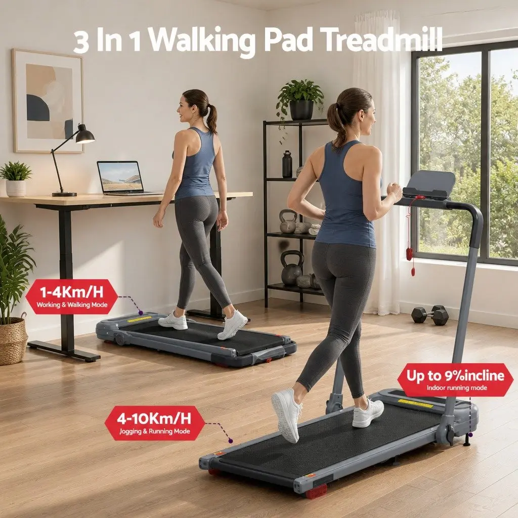 Electric Treadmill Compact Foldable 3-Level Incline Home Gym Grey