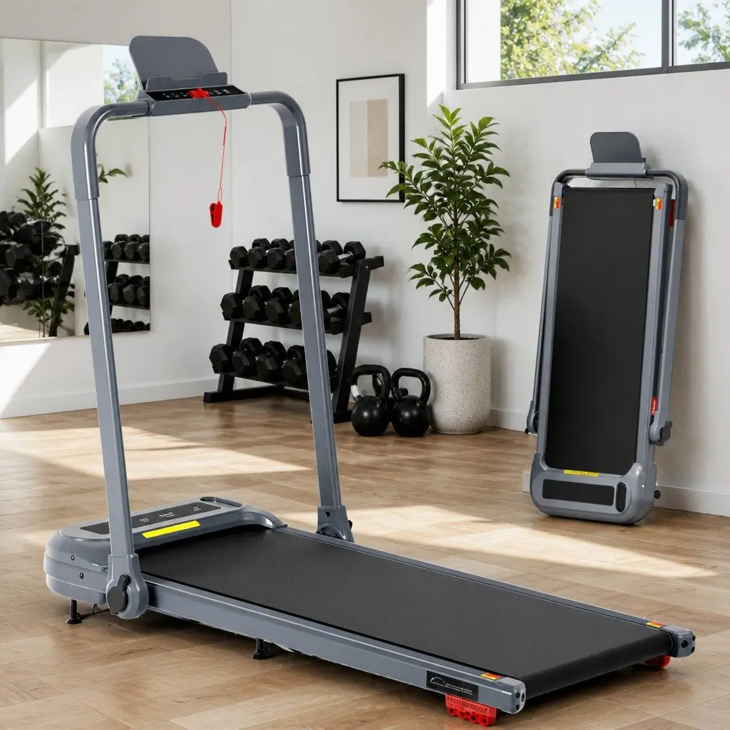 Electric Treadmill Compact Foldable 3-Level Incline Home Gym Grey
