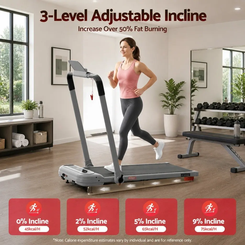 Electric Treadmill Compact Foldable 3-Level Incline Home Gym Grey