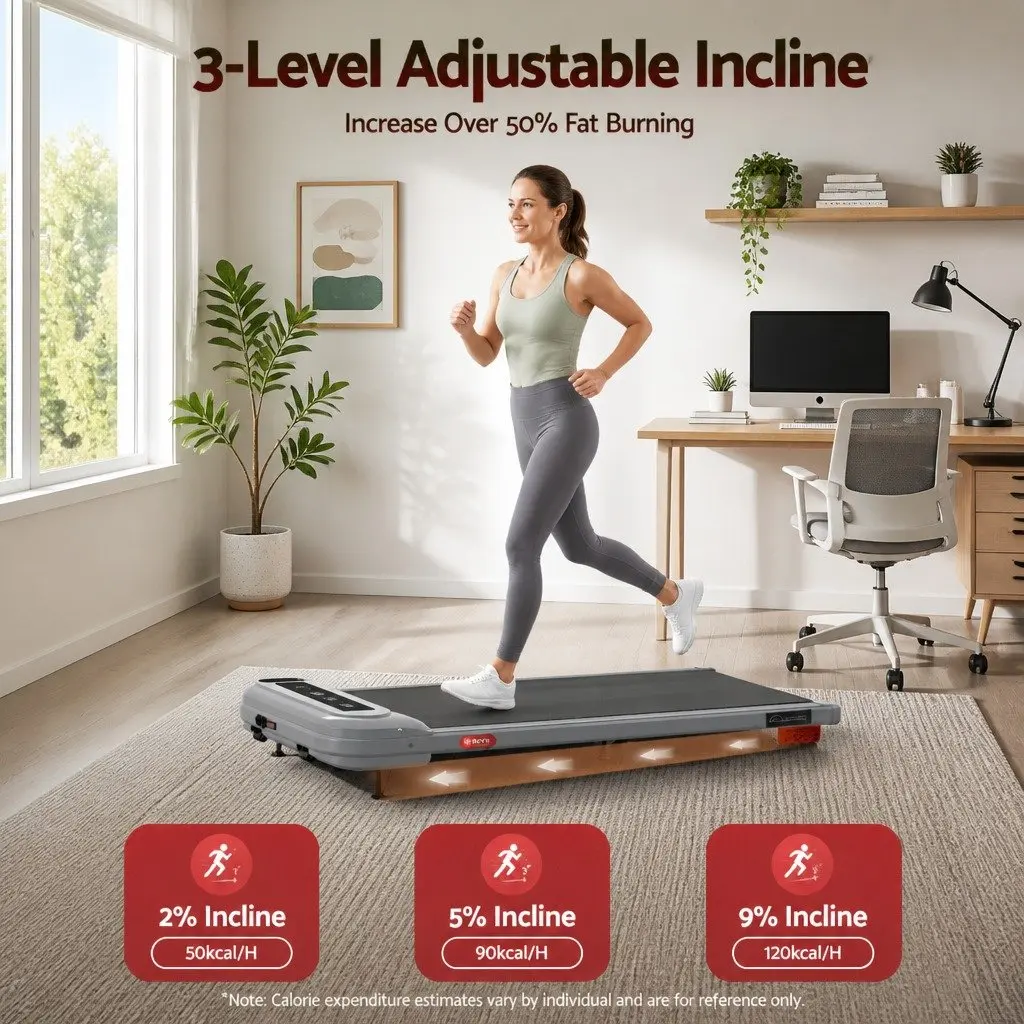 Walking Pad Treadmill Electric Under Desk Grey 3 Incline Levels