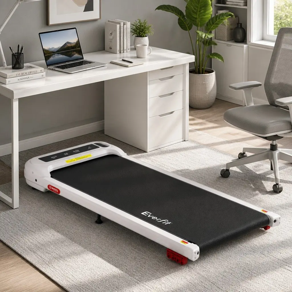 Electric Treadmill Walking Pad Compact Under Desk White 3 Levels Incline