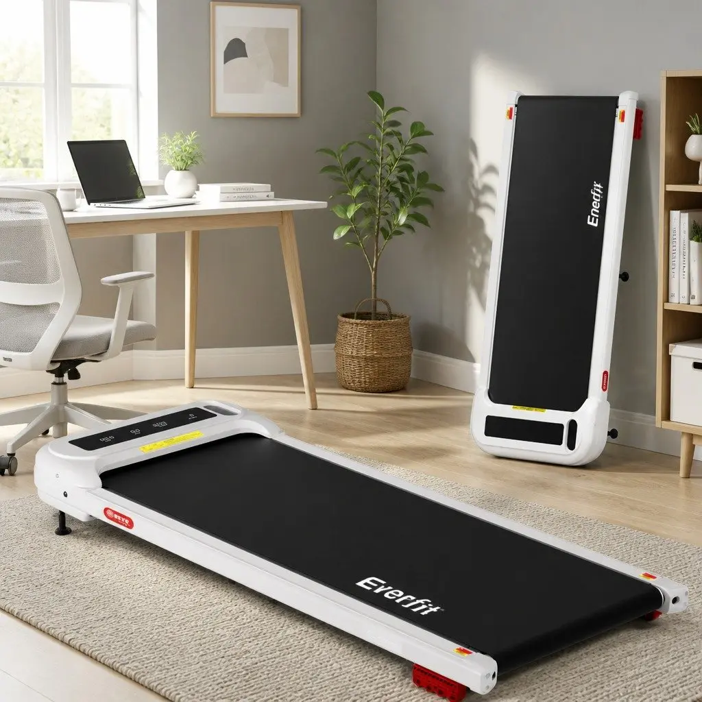 Electric Treadmill Walking Pad Compact Under Desk White 3 Levels Incline
