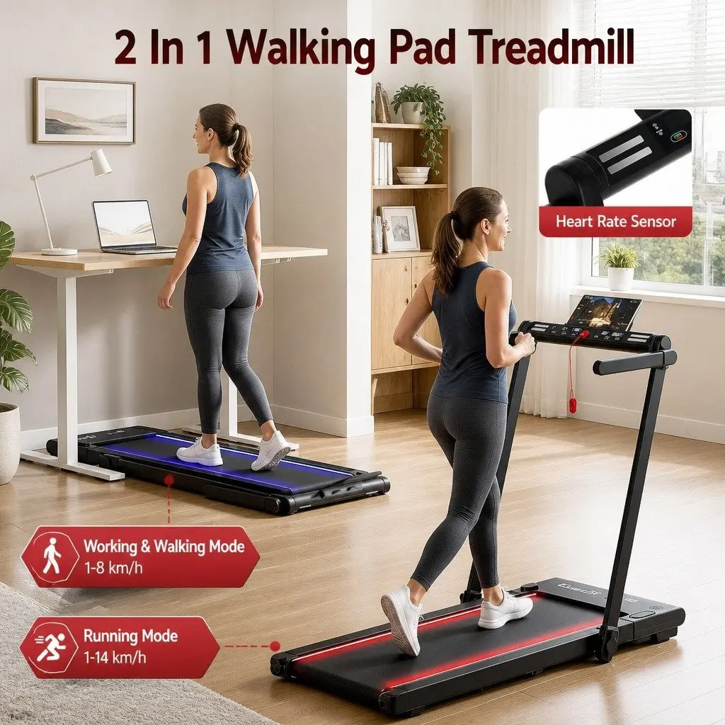3-in-1 Treadmill Foldable Under Desk 40cm Belt Black