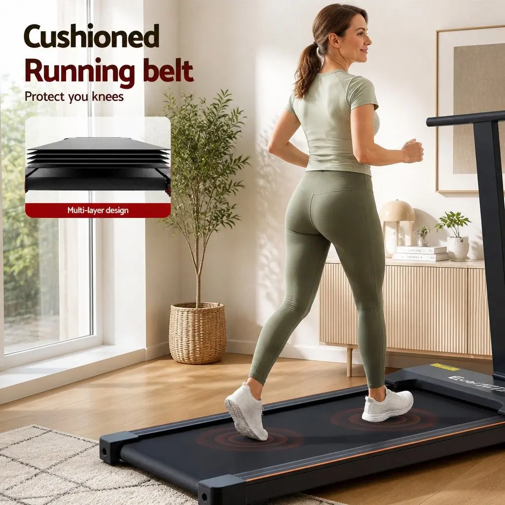 2-in-1 Walking Pad Treadmill Home Gym Foldable 40cm Shock Absorbing Black or Orange 12 Programs App Connectivity
