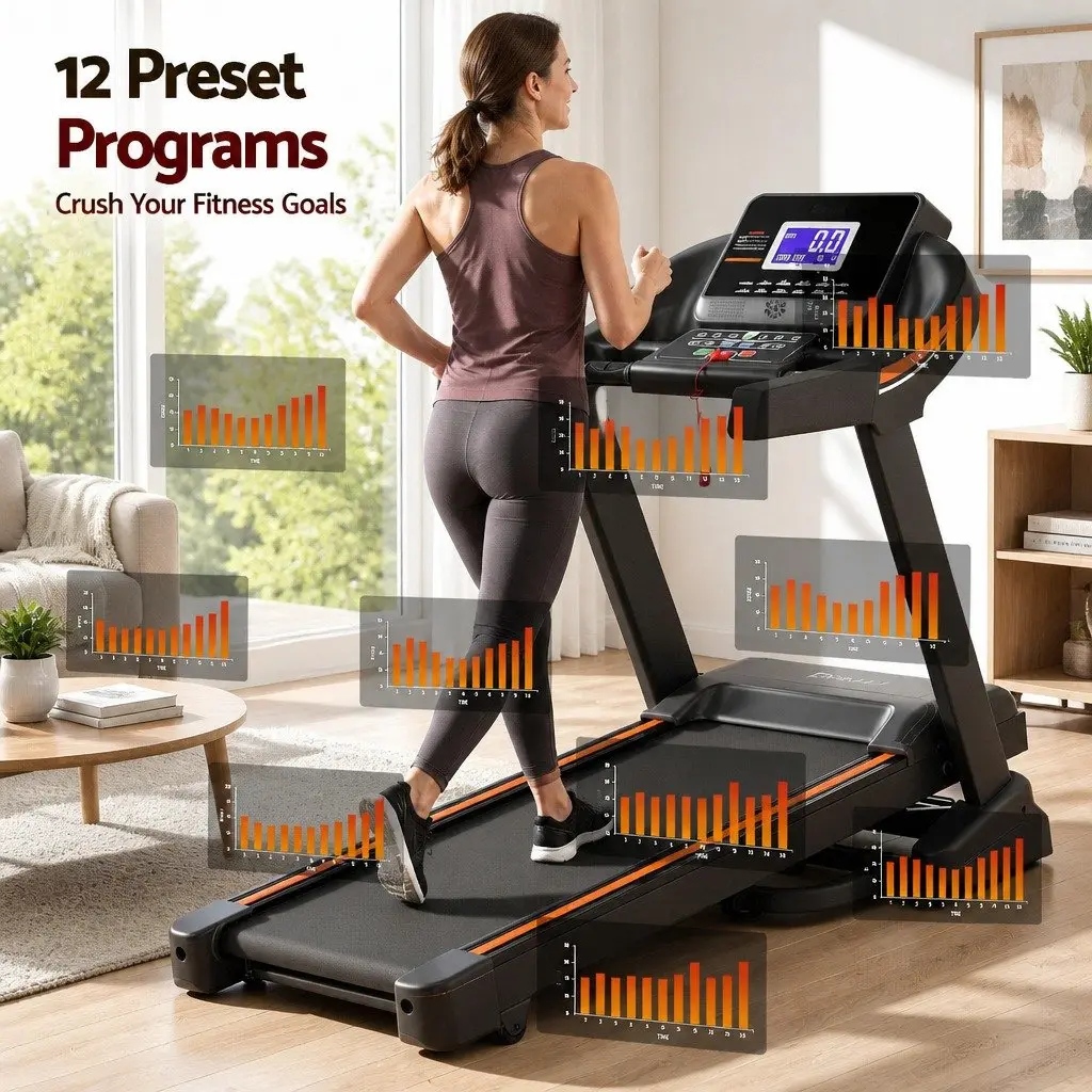 Electric Treadmill Automatic Incline 15 Level 168cm Black