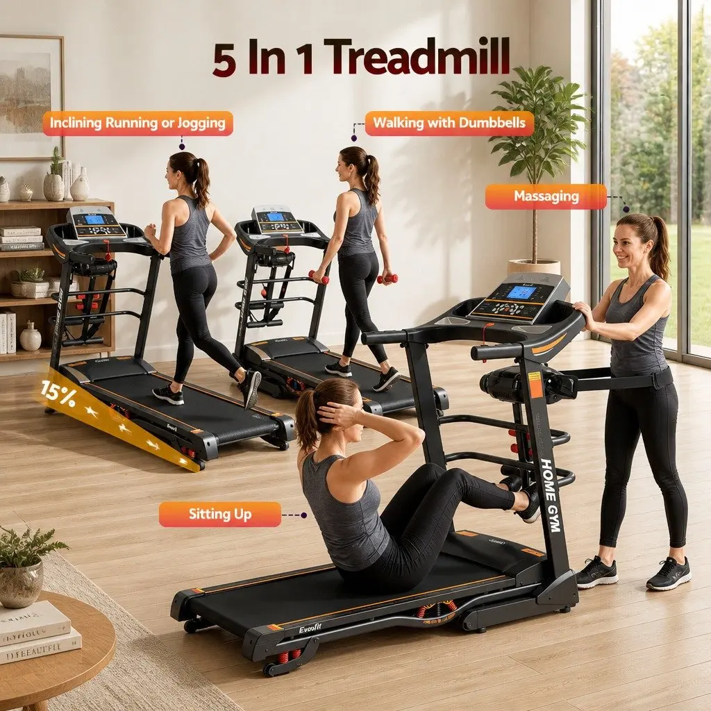 Electric Treadmill Home Gym Fitness Machine Steel Frame 125cm x 48cm Black