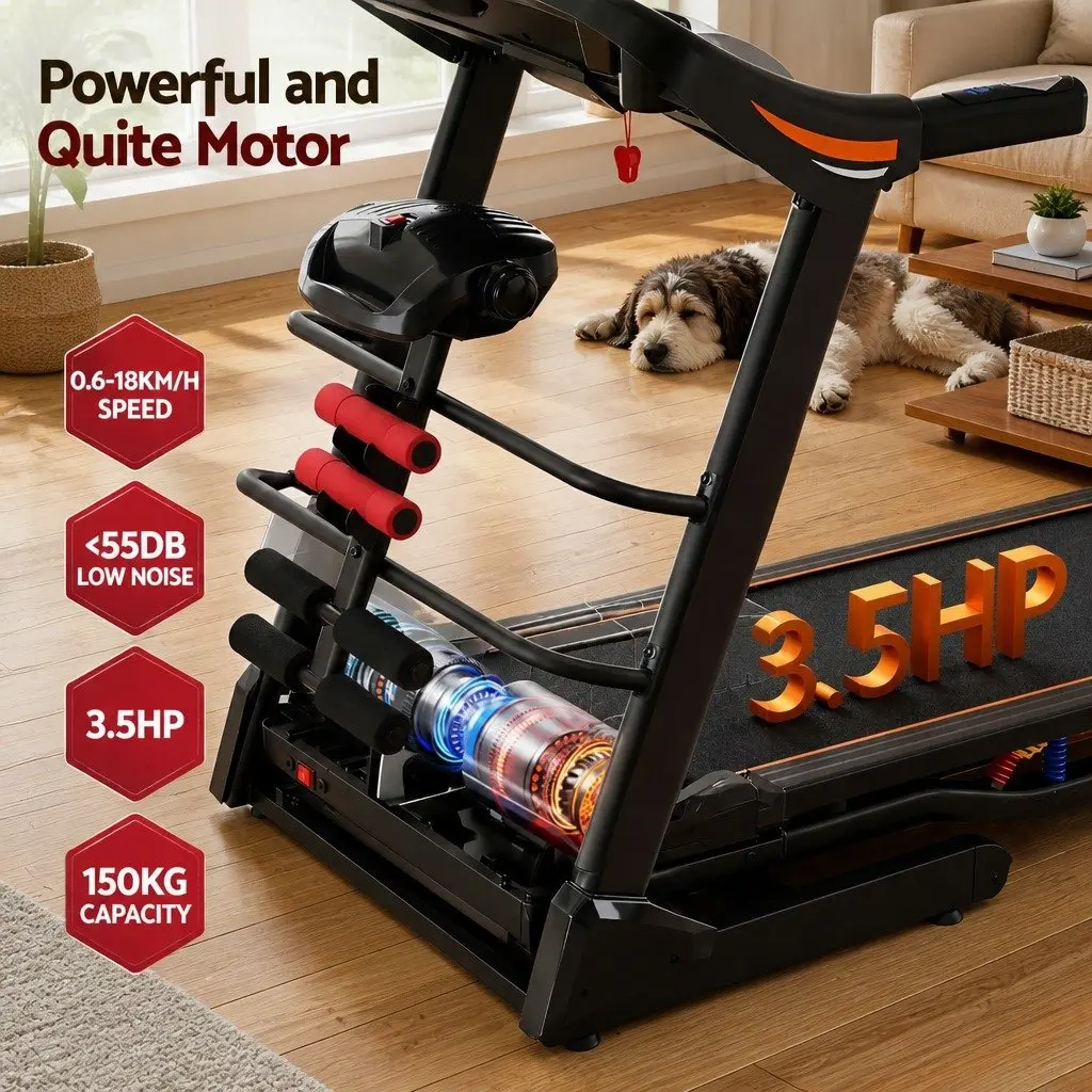 Electric Treadmill Home Gym Fitness Machine Steel Frame 125cm x 48cm Black