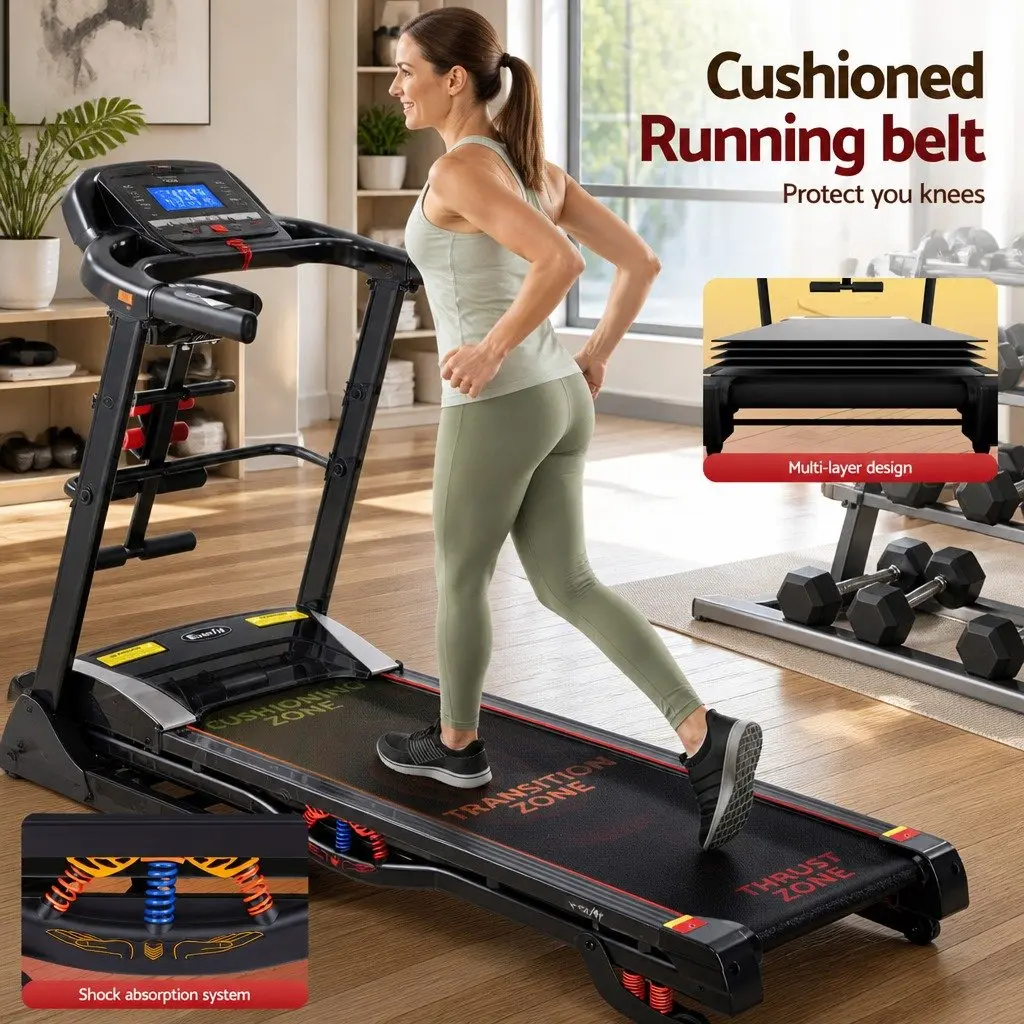 Electric Treadmill Home Gym Fitness Machine Steel Frame 125cm x 48cm Black