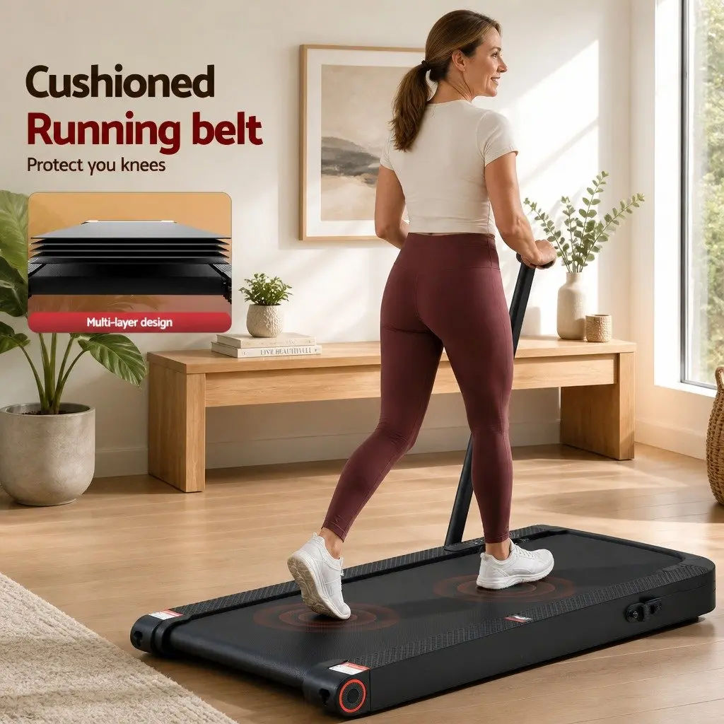 4-in-1 Walking Pad Treadmill Foldable Under Desk Home Gym Cardio Machine Black