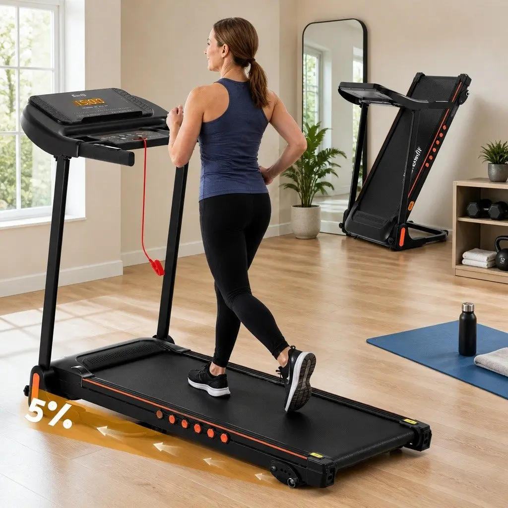 Electric Treadmill Foldable Home Gym Fitness Equipment 390mm Belt Black