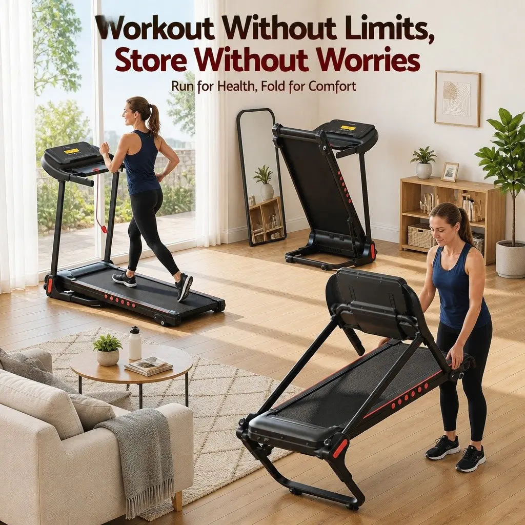 Electric Treadmill Foldable Home Gym Fitness Equipment 390mm Belt Black