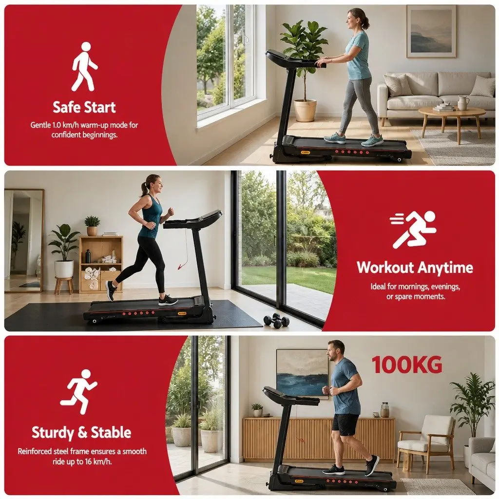 Electric Treadmill Foldable Home Gym Fitness Equipment 390mm Belt Black